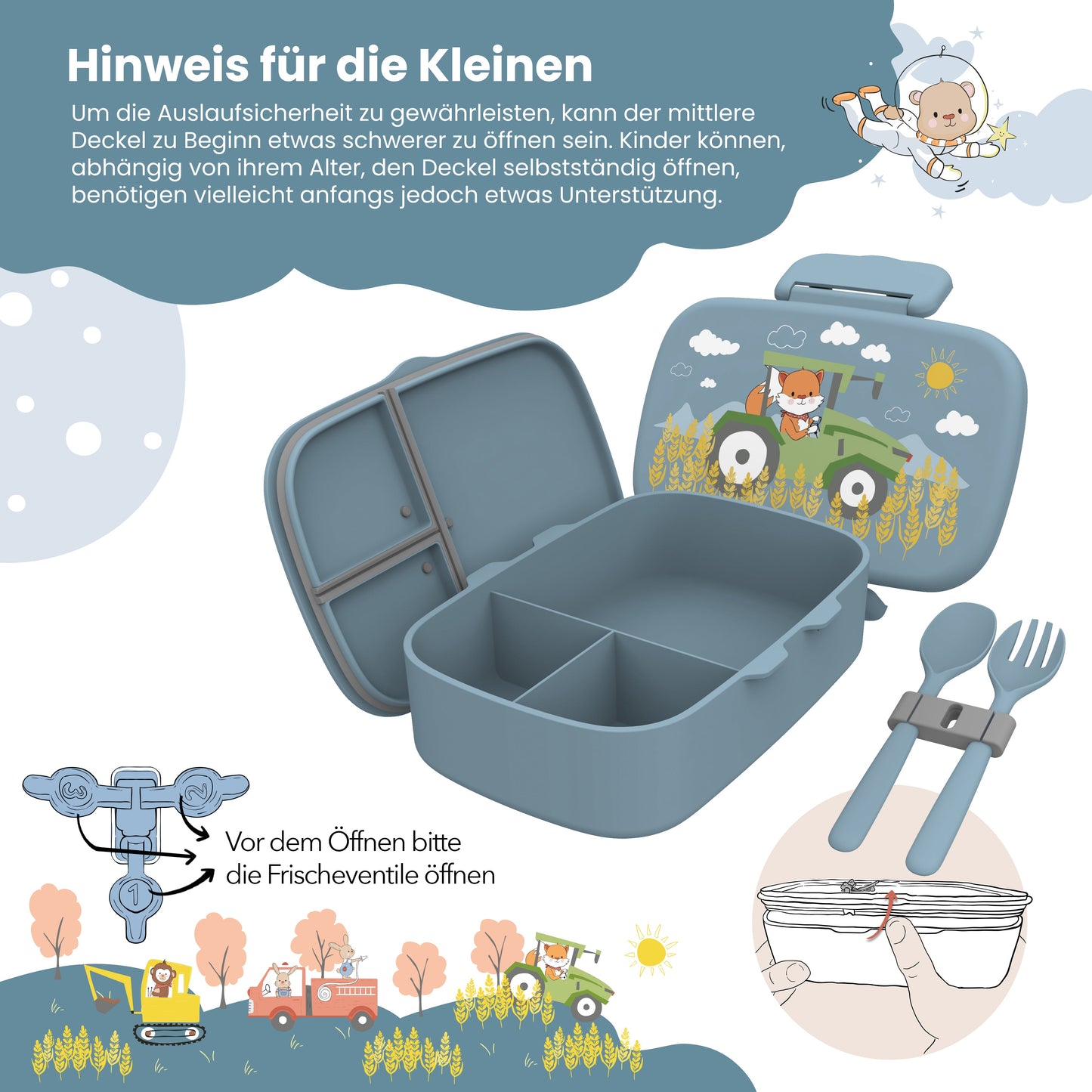 Brotdose Kinder mit Fächern, leicht & auslaufsicher -Traktor