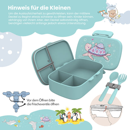Children's Lunchbox with Compartments, Lightweight & Leakproof - Turtle