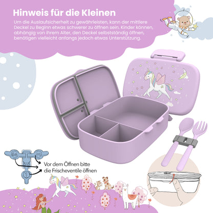 Brotdose Kinder mit Fächern, leicht & auslaufsicher- Einhorn