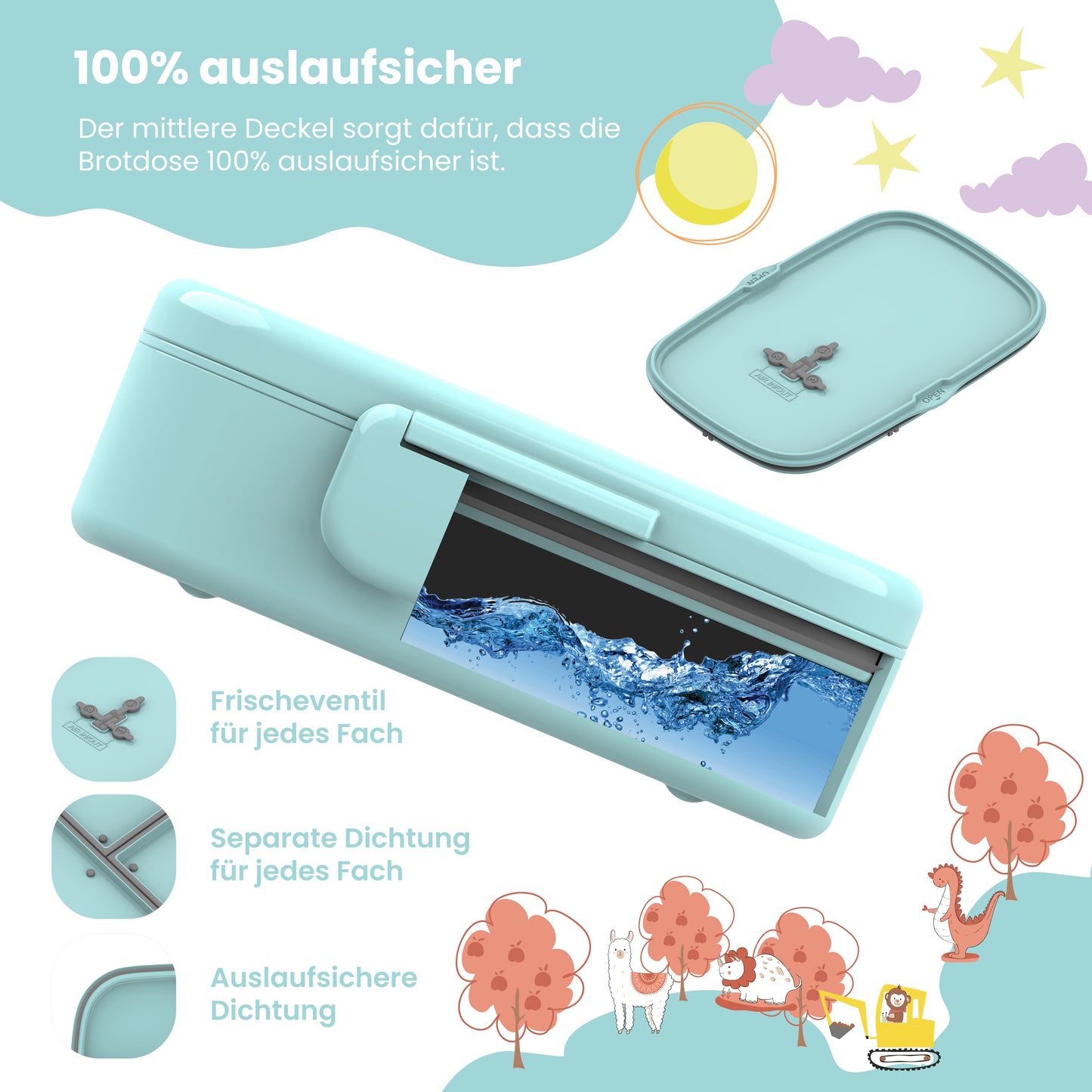Brotdose Kinder mit Fächern, leicht & auslaufsicher- Pinguin