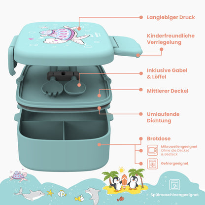Children's Lunchbox with Compartments, Lightweight & Leakproof - Turtle