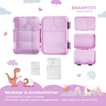 Brotdose Kinder mit Fächern, Lunchbox, Bento box - Einhorn Lila