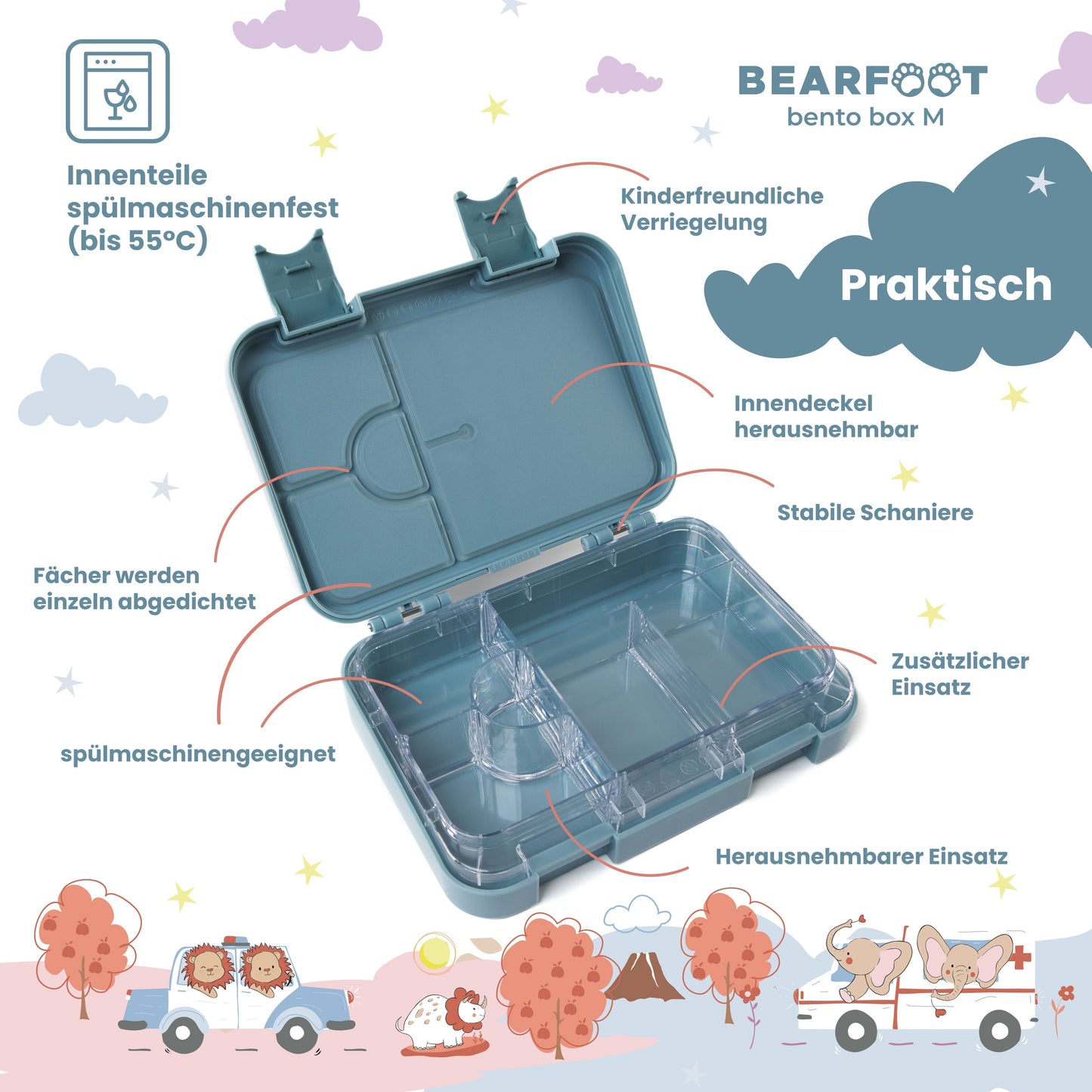 Brotdose Kinder mit Fächern, Lunchbox, Bento box - Traktor
