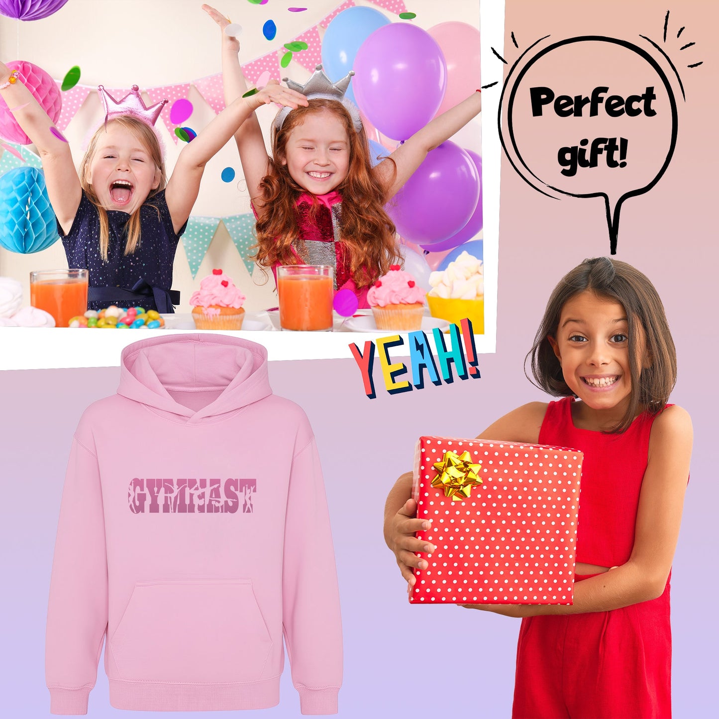 Fringoo Gymnastic Hoodie for Kids Cotton Rich Soft Hooded Sweatshirt - Gymnast Pink