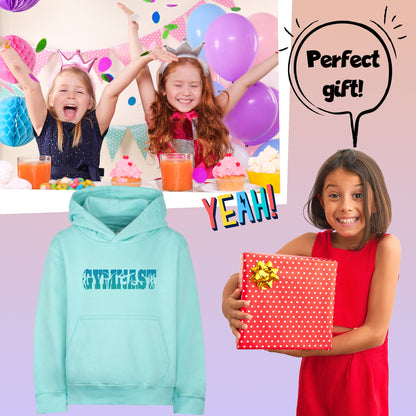 Fringoo Gymnastic Hoodie for Kids Cotton Rich Soft Hooded Sweatshirt - Gymnast Turquoise