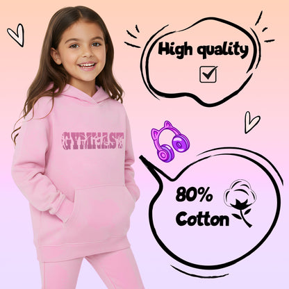 Fringoo Gymnastic Hoodie for Kids Cotton Rich Soft Hooded Sweatshirt - Gymnast Pink