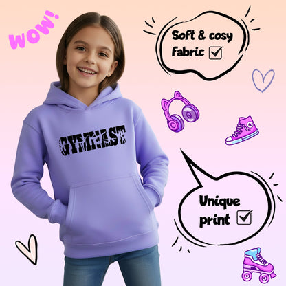 Fringoo Gymnastic Hoodie for Kids Cotton Rich Soft Hooded Sweatshirt - Gymnast Purple