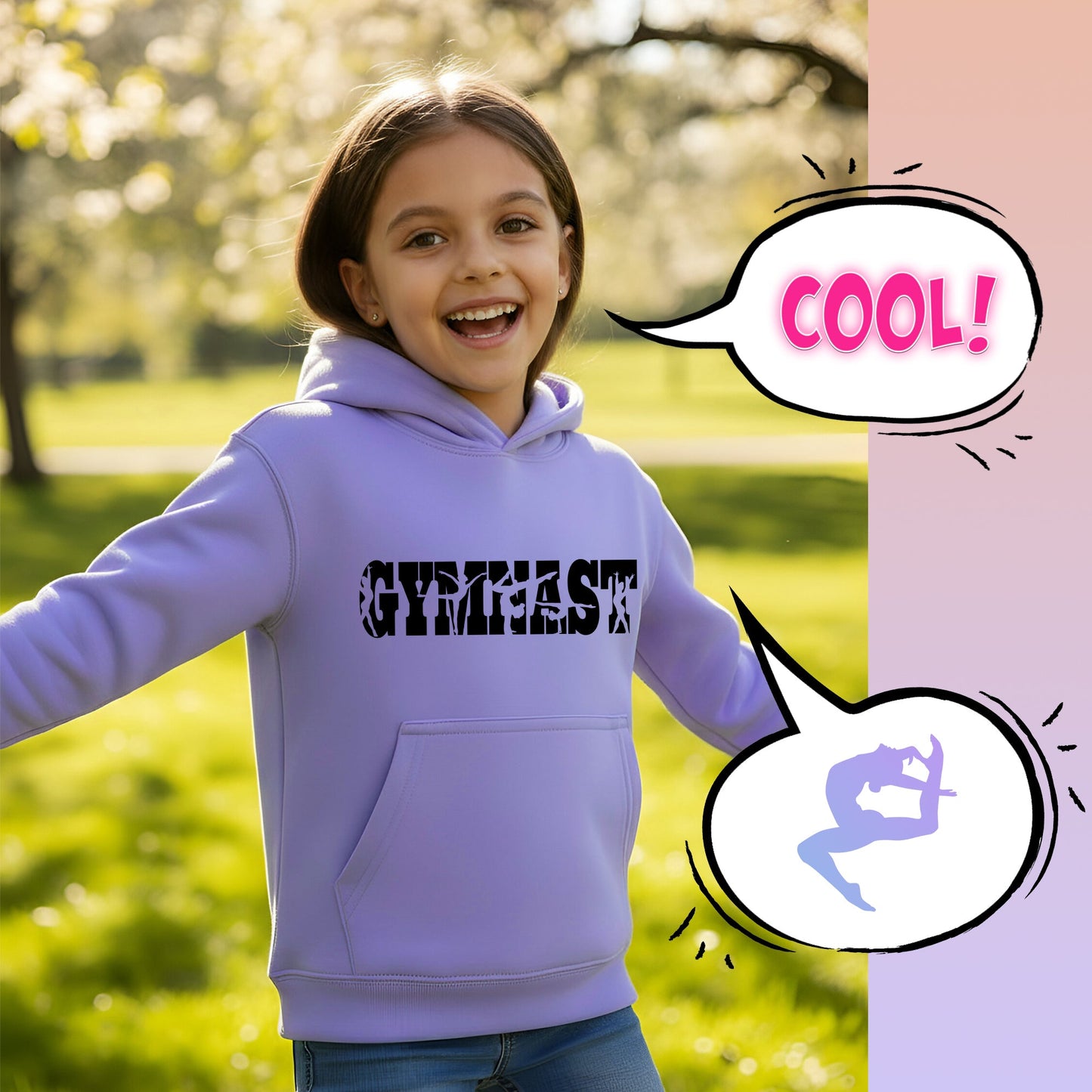 Fringoo Gymnastic Hoodie for Kids Cotton Rich Soft Hooded Sweatshirt - Gymnast Purple