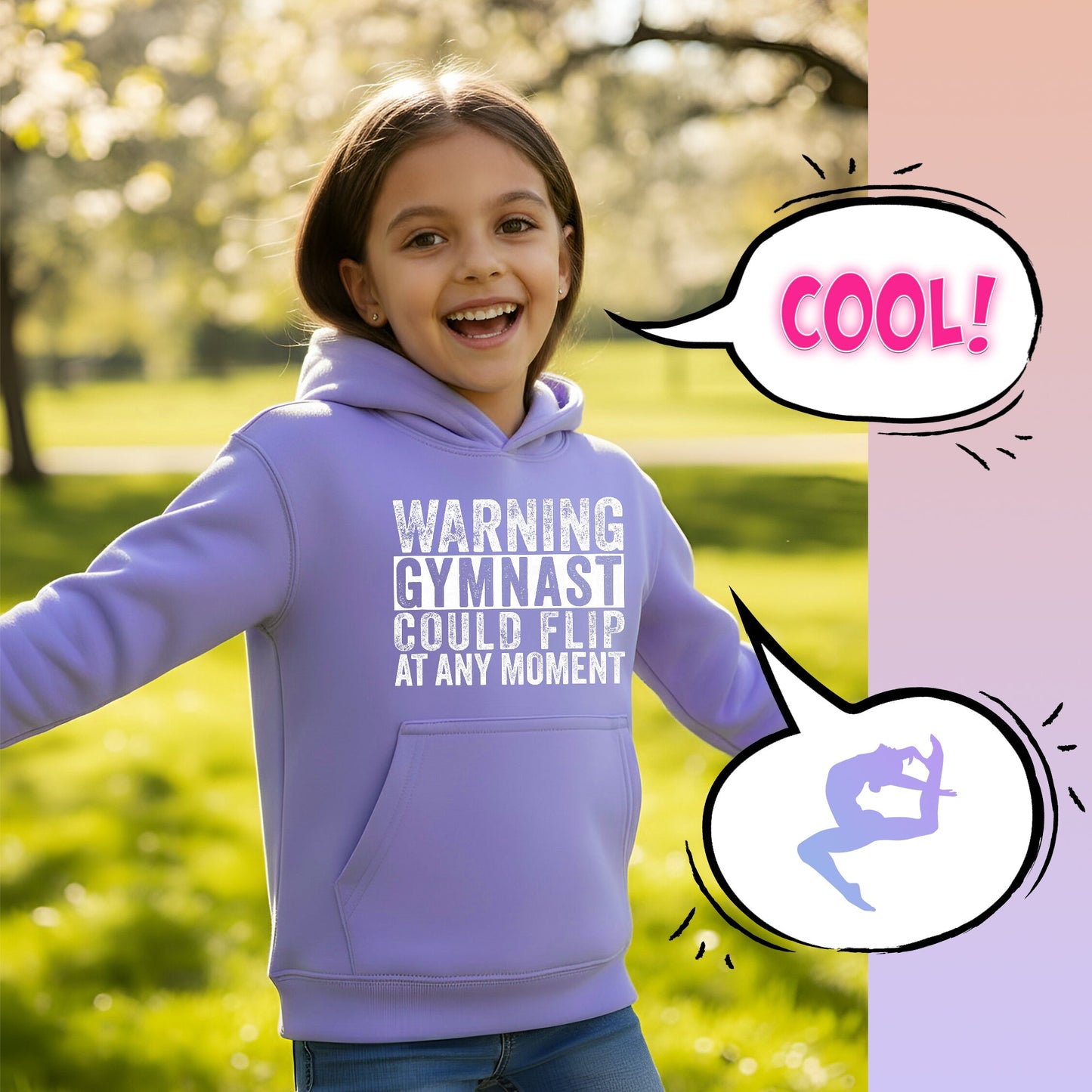 Fringoo Gymnastic Hoodie for Kids Cotton Rich Soft Hooded Sweatshirt - Gymnast Warning Purple