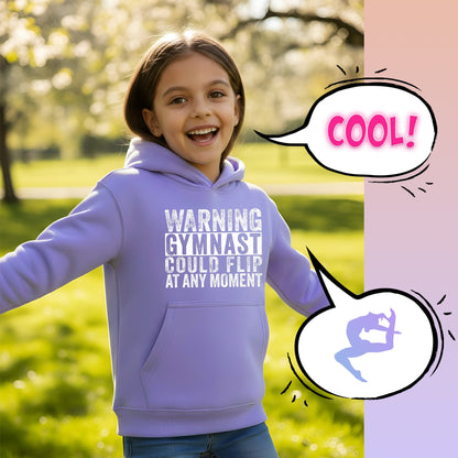Fringoo Gymnastic Hoodie for Kids Cotton Rich Soft Hooded Sweatshirt - Gymnast Warning Purple
