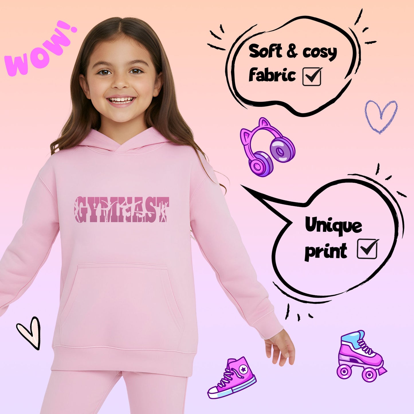 Fringoo Gymnastic Hoodie for Kids Cotton Rich Soft Hooded Sweatshirt - Gymnast Pink