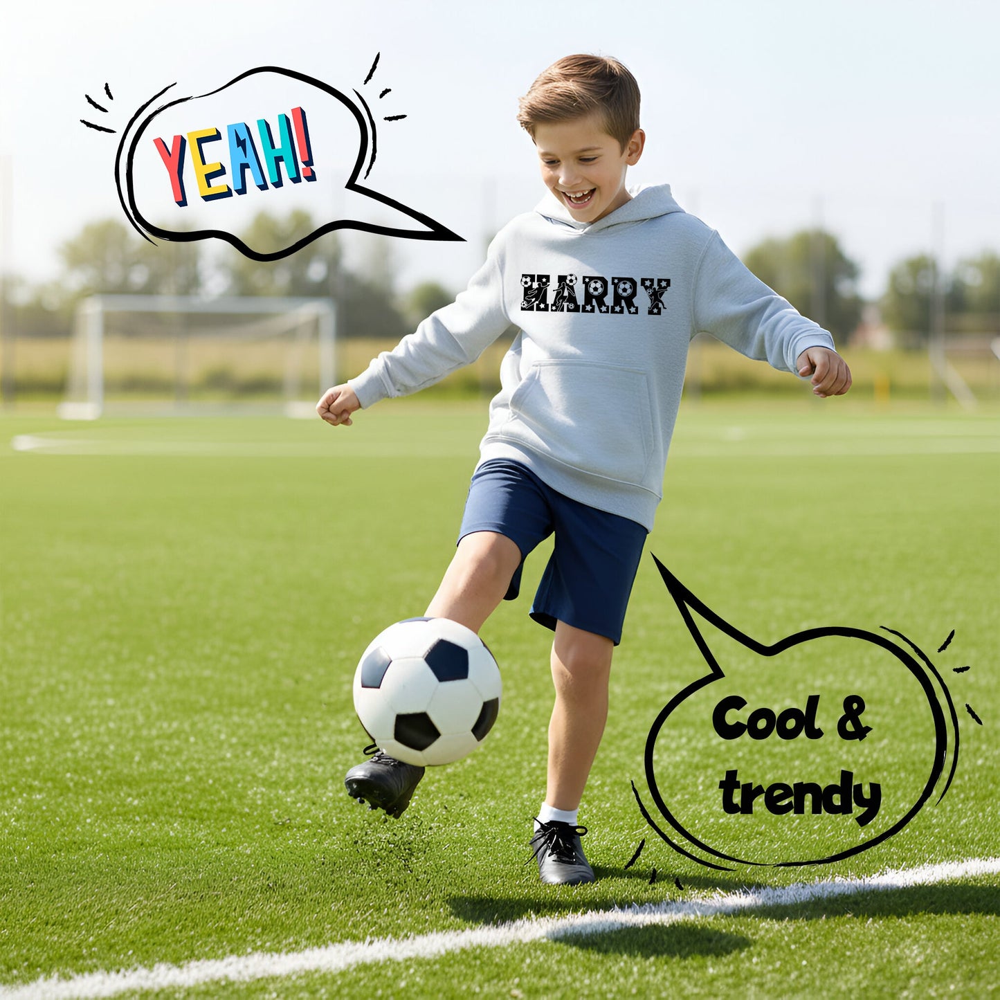 Fringoo football Sweat à capuche gris garçon Cotton Rich Soft Hooded Sweatshirt- football Alphabet gris