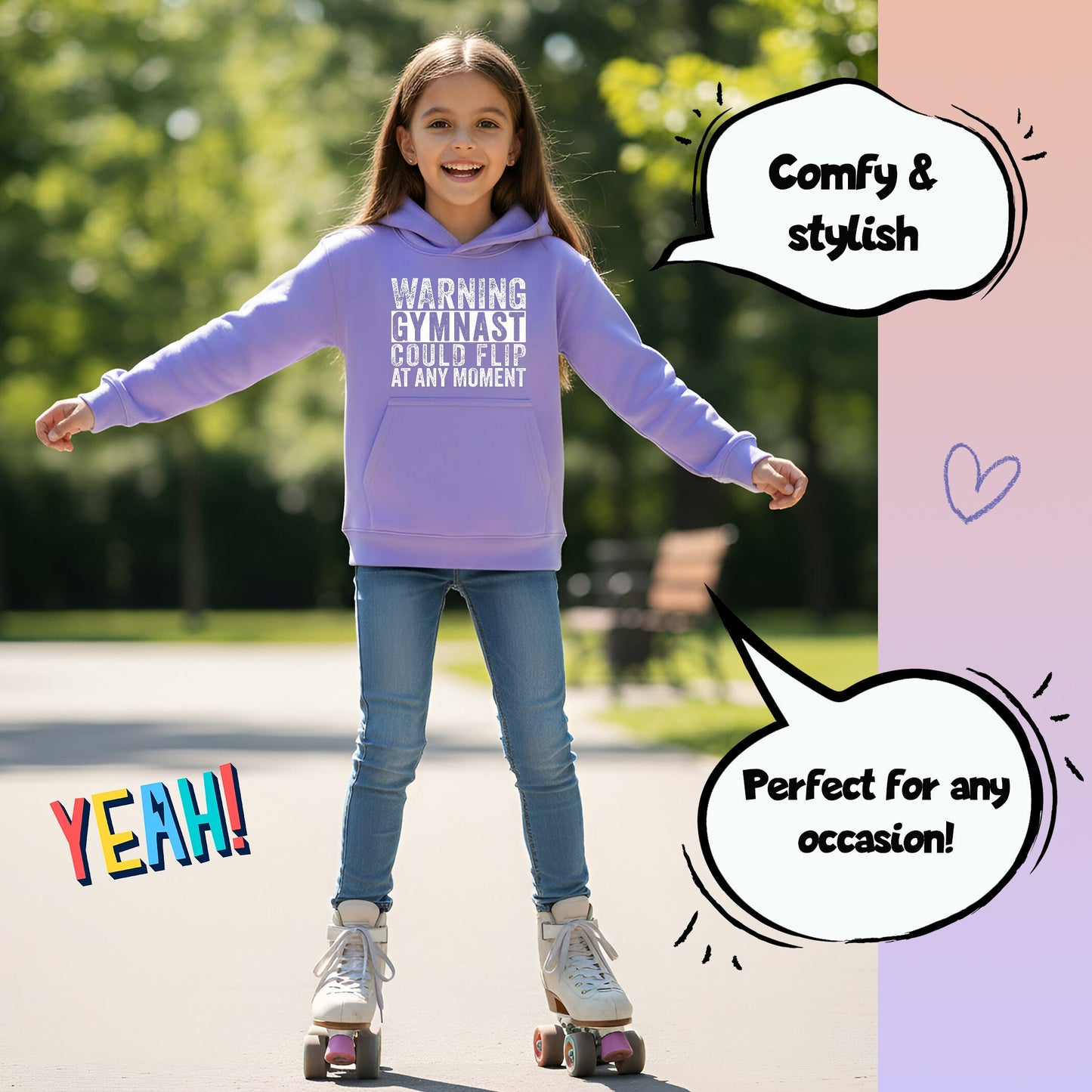 Fringoo Gymnastic Hoodie for Kids Cotton Rich Soft Hooded Sweatshirt - Gymnast Warning Purple