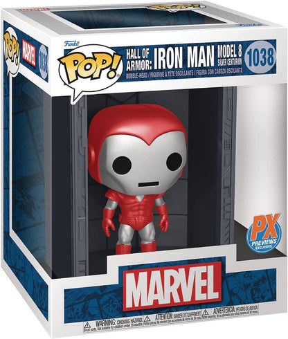 marvel pop deluxe hall of armor iron man model 8 silver centurion px exclusive