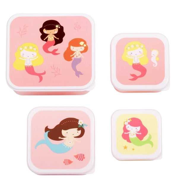 Confezione da 4 scatole per snack e pranzo a forma di sirena