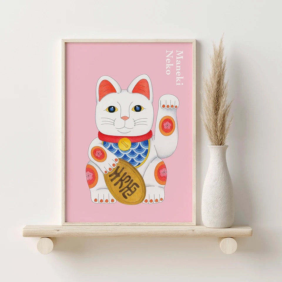 Impressão artística Gato Branco da Sorte