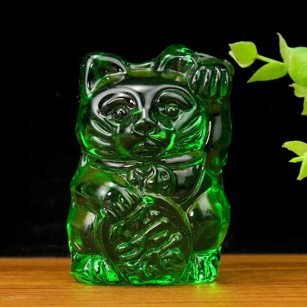 Statuette Chat Chanceux Vert