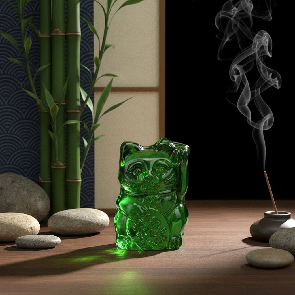 Green Lucky Cat Statuette