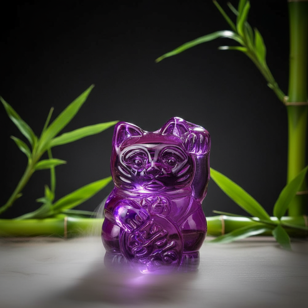 Estatuilla del gato de la suerte morado