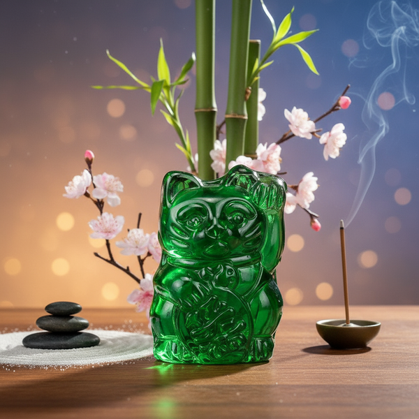 Figurina di gatto fortunato verde