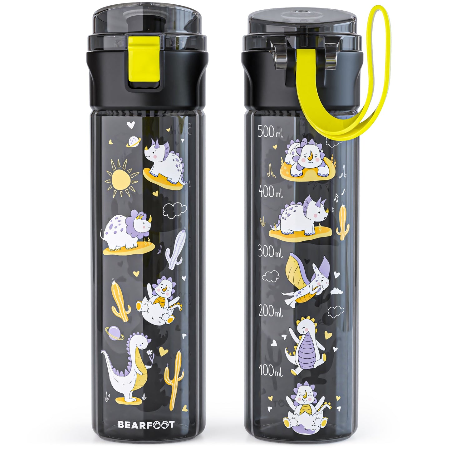 Children's drinking bottle, 500ml, lightweight - Dinosaurs-black
