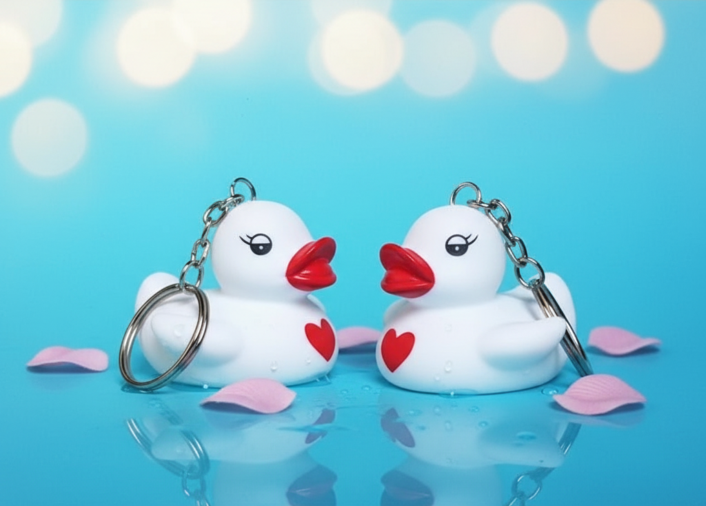 White Duck Red Heart Keychain