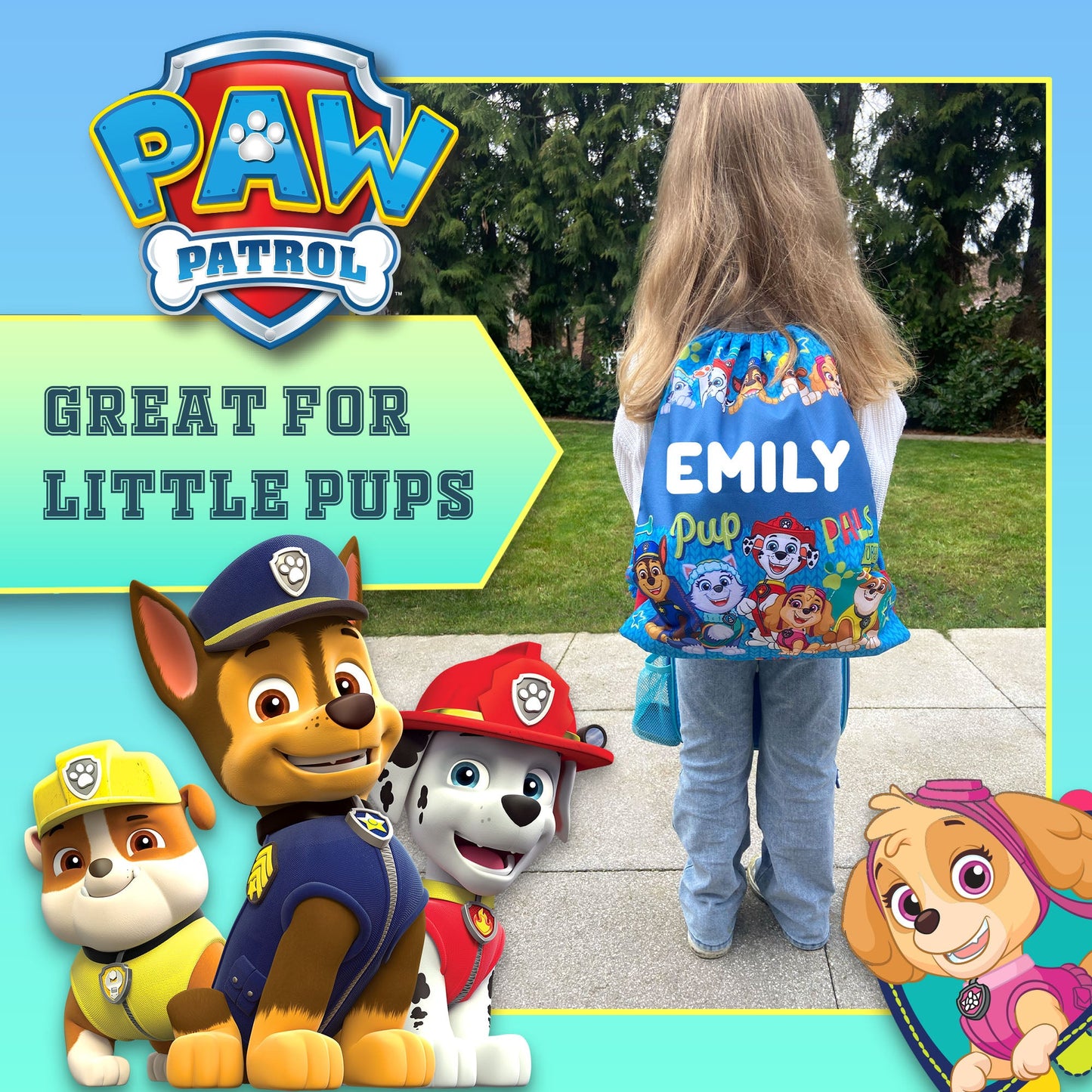 Paw Patrol Personalized Drawstring Bag for Kids