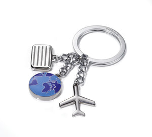 Porte-clés « WELTENBUMMLER » – Avion + Valise + Globe