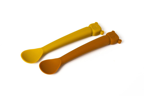 Kinderlöffel Set Lili the Bear aus Silikon Cinnamon/Mustard