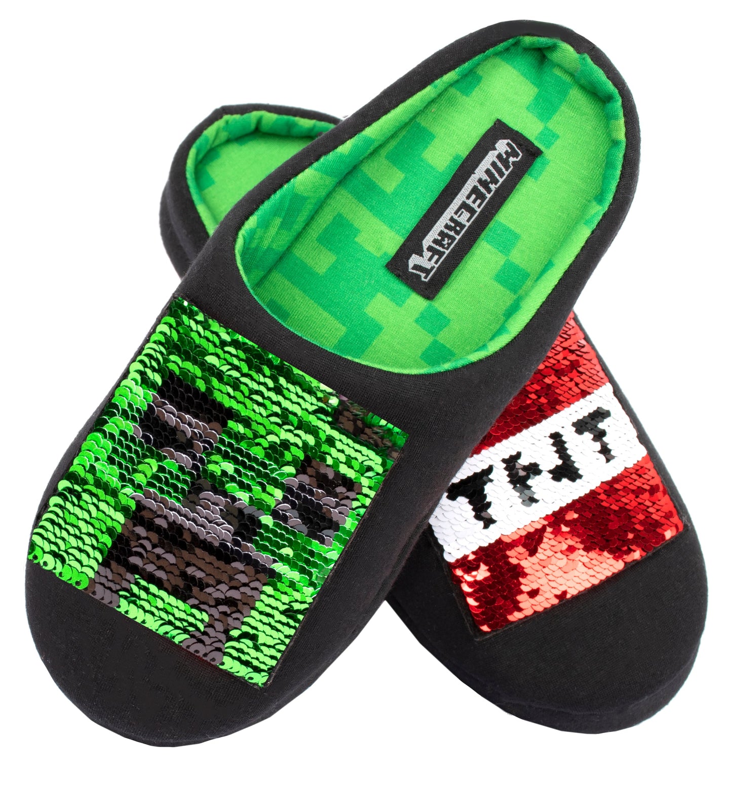 Minecraft à sequins Chaussons – Creeper & TNT Box