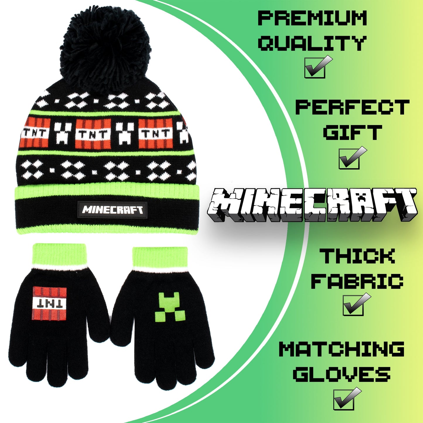 Minecraft Hat & Gloves Set – noir TNT