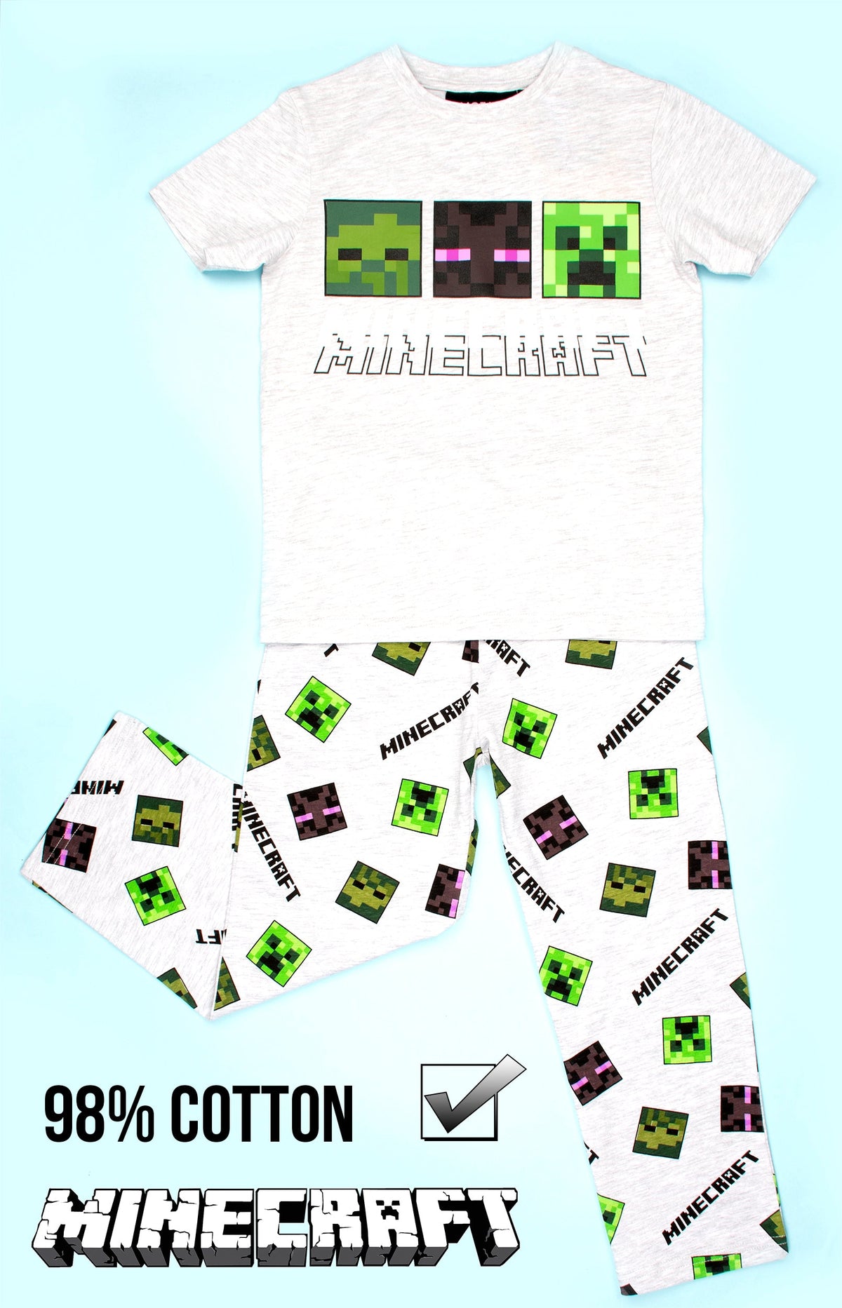 Pyjama Minecraft – Short Sleeve – gris & vert