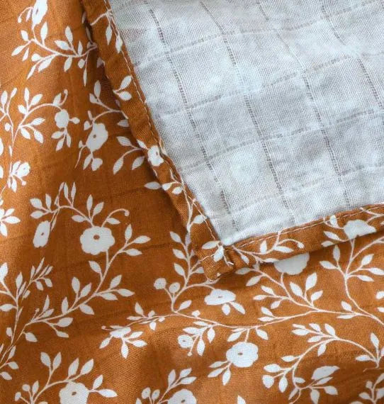 XL Organic Cotton Muslin – Fleurs Caramel