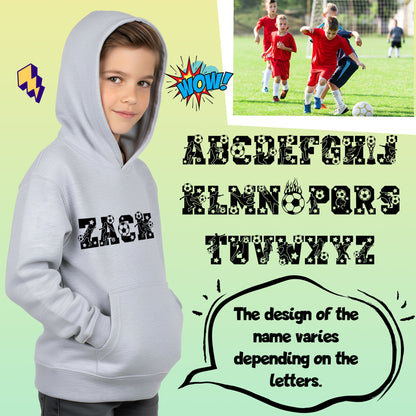 Fringoo football Sweat à capuche gris garçon Cotton Rich Soft Hooded Sweatshirt- football Alphabet gris