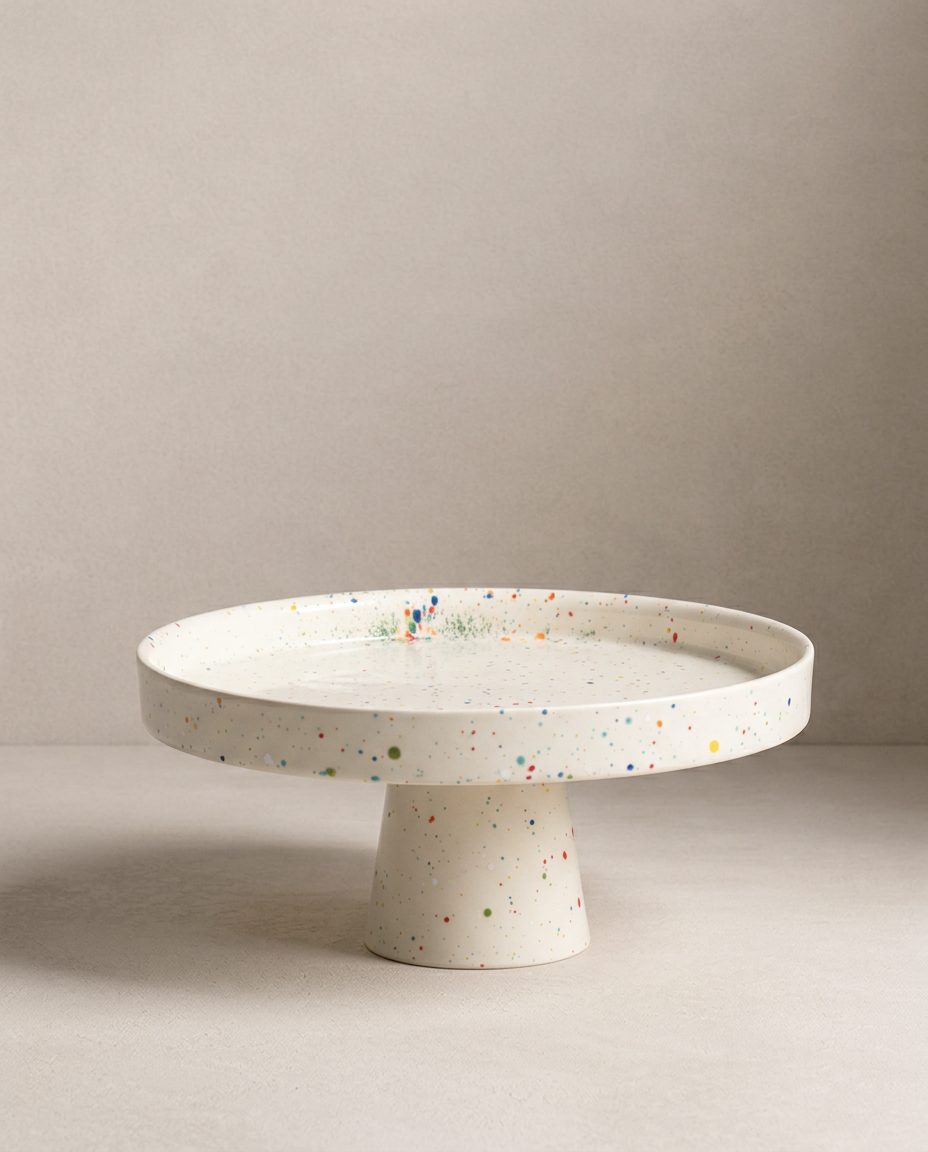 New Party Présentoir à Gâteaux 28 cm Blanc – présentoir à gâteau en grès fait main – Egg Back Home