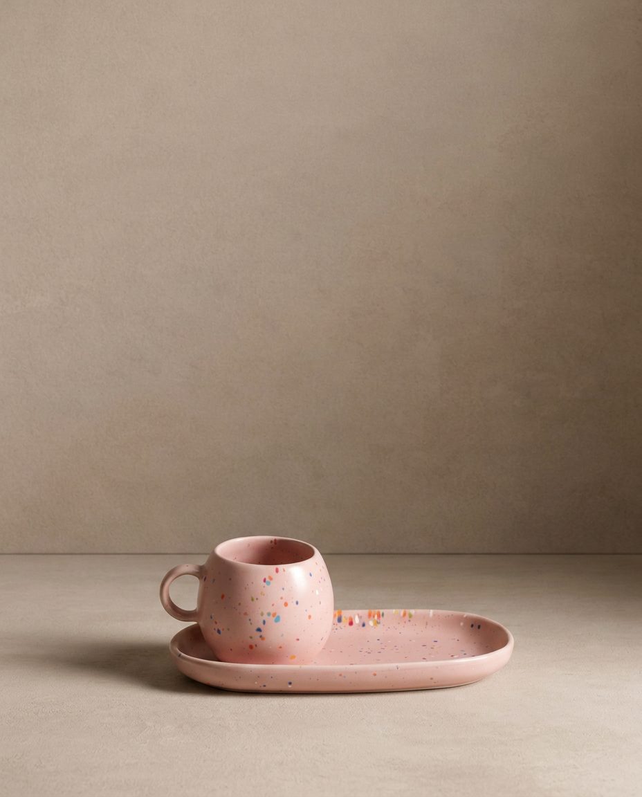 New Party Set 2 Espresso Mug + 2 Mini Tray - Pink