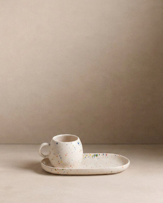 New Party Set 2 Espresso Mug + 2 Mini Tray - White