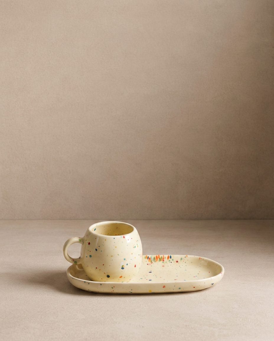 New Party Set 2 Espresso Mug + 2 Mini Tray - Yellow