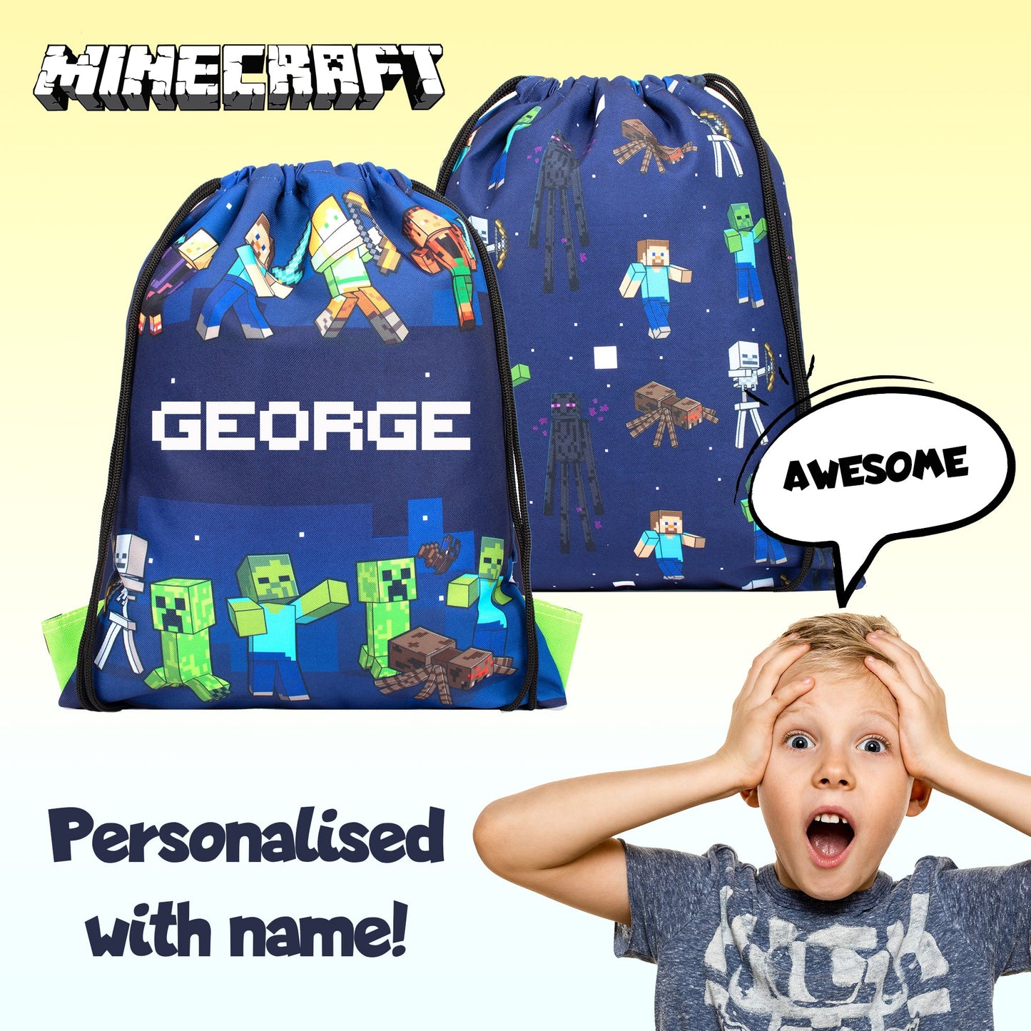 Official Minecraft Minecraft bleu Sac à cordon | enfant PE Sac