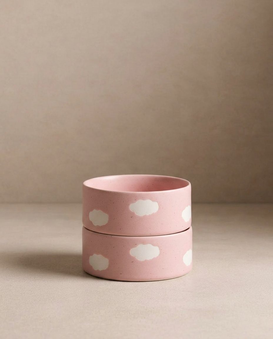 Pink Cloud Pet Bowl 14cm 2 Pieces Set