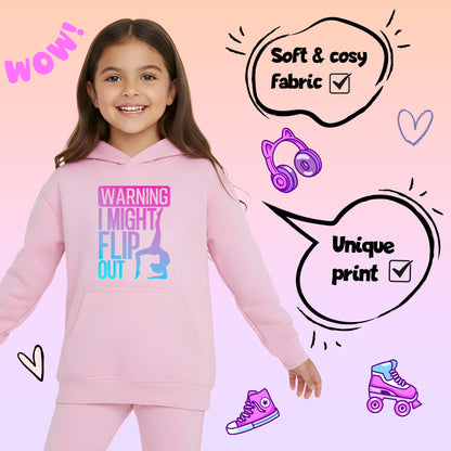 Fringoo Gymnastic Hoodie for Kids Cotton Rich Soft Hooded Sweatshirt - Gymnastics Flip Out - Pink
