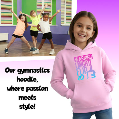 Fringoo Gymnastic Hoodie for Kids Cotton Rich Soft Hooded Sweatshirt - Gymnastics Flip Out - Pink