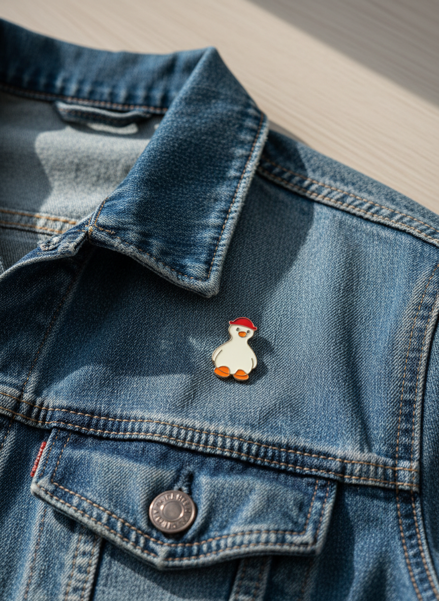 Broche Pato Branco com Chapéu Vermelho