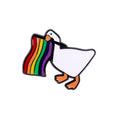 Pin de pato blanco con la bandera LGBT