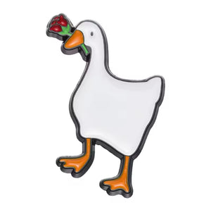 Broche Pato Branco com Rosa