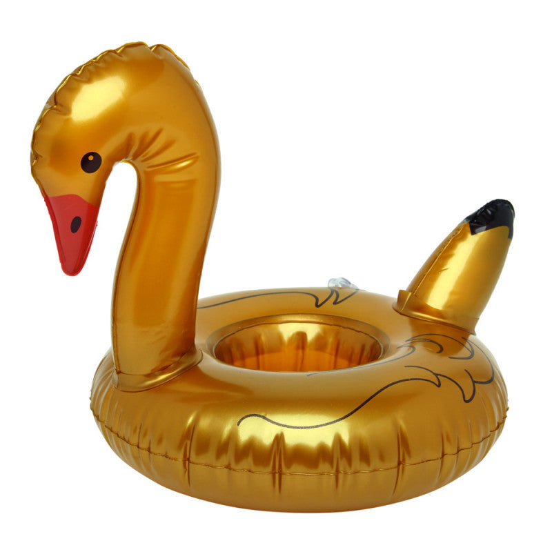 Porta-copos insuflável em formato de cisne dourado