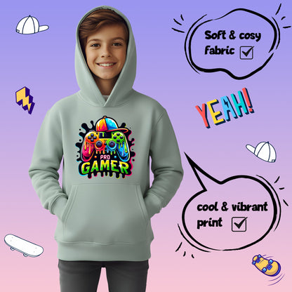 Fringoo Gamer Hoodie for Boys Cotton Rich Soft Hooded Sweatshirt - Pro Gamer Green