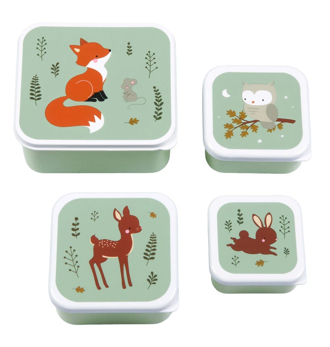 Lot de 4 boîtes repas et goûter - Amis de la forêt - sauge – A Little Lovely Company