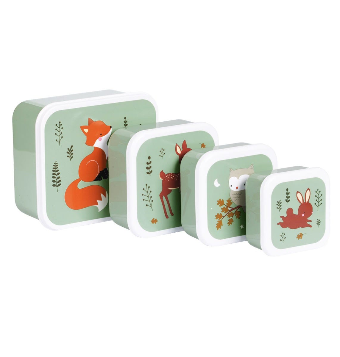 Lot de 4 boîtes repas et goûter - Amis de la forêt - sauge – vue 3 – A Little Lovely Company