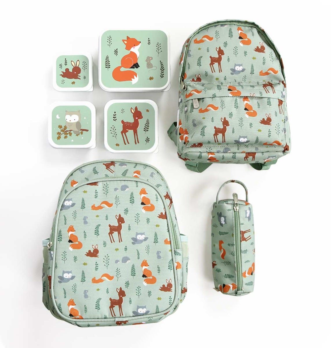Lot de 4 boîtes repas et goûter - Amis de la forêt - sauge – vue 5 – A Little Lovely Company